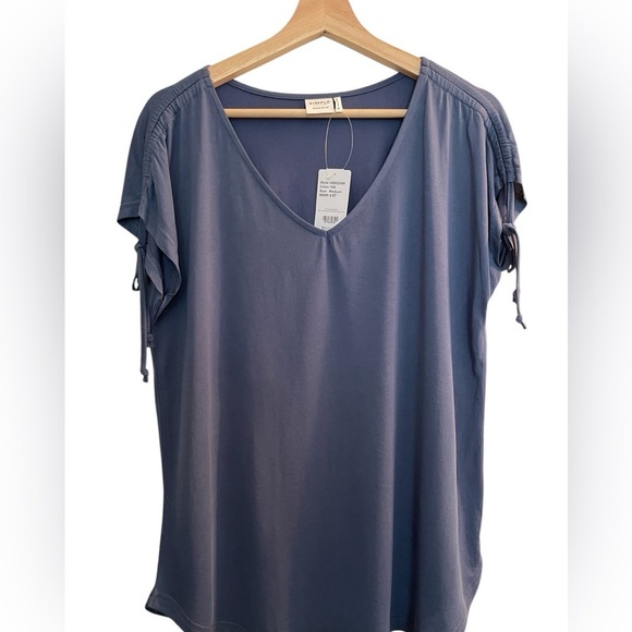 SIMPLE BY SUZANNE BETRO BLUE TUNIC TOP GATHERED DOLMAN SLEEVES BLOUSE size med - Picture 8 of 9